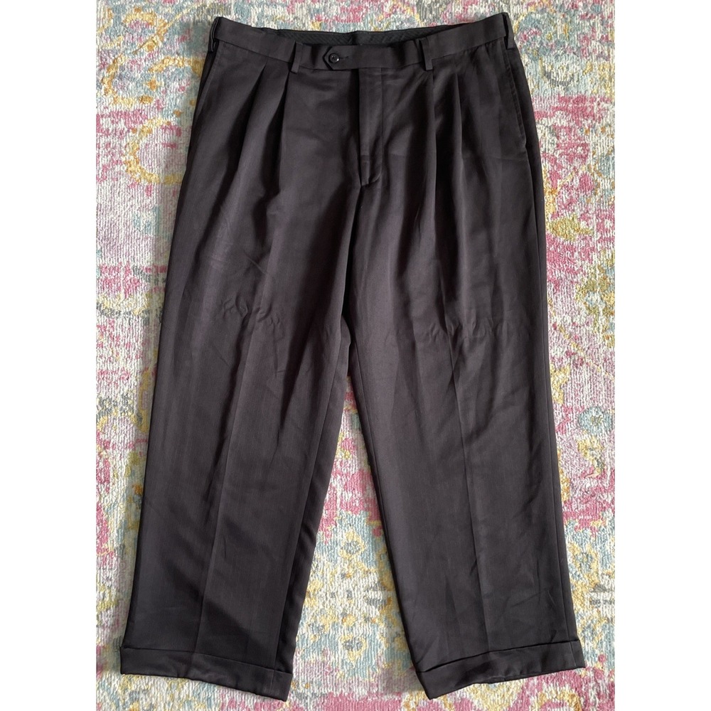 Mens High Waist Cuffed Pleat Dress Pants Trousers Street Wear Gray 38x29